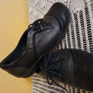 Black Leather Flats with Bow Detail